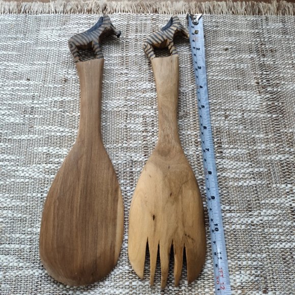 Vintage Hand Carved Wooden Zebra Spoon and Fork - Picture 13 of 14